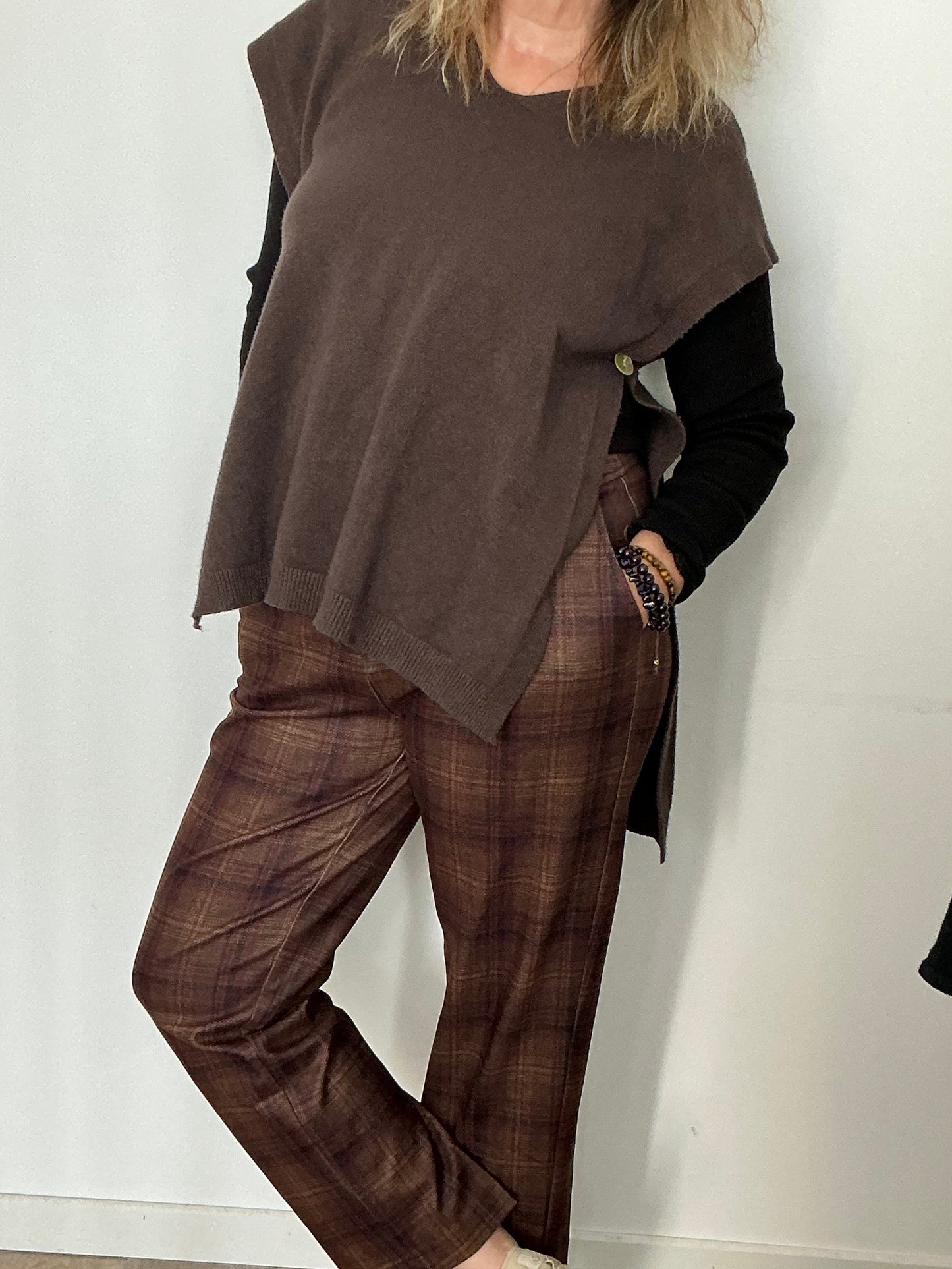 Pantalon Chaud à Carreaux Marron Chocolat - Confort & Style