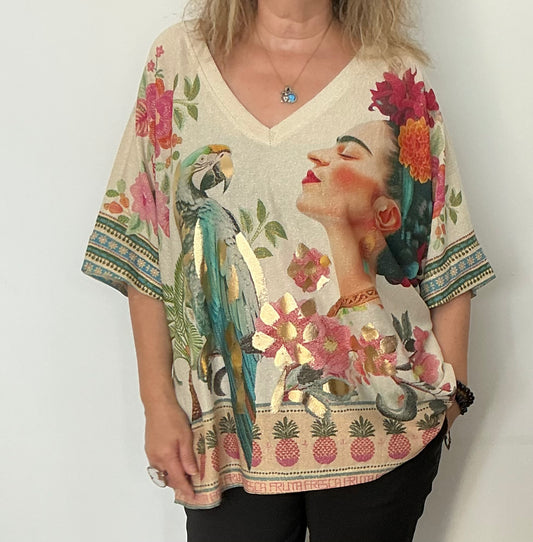 Tunique Imprimée motif Frida Kahlo taille unique