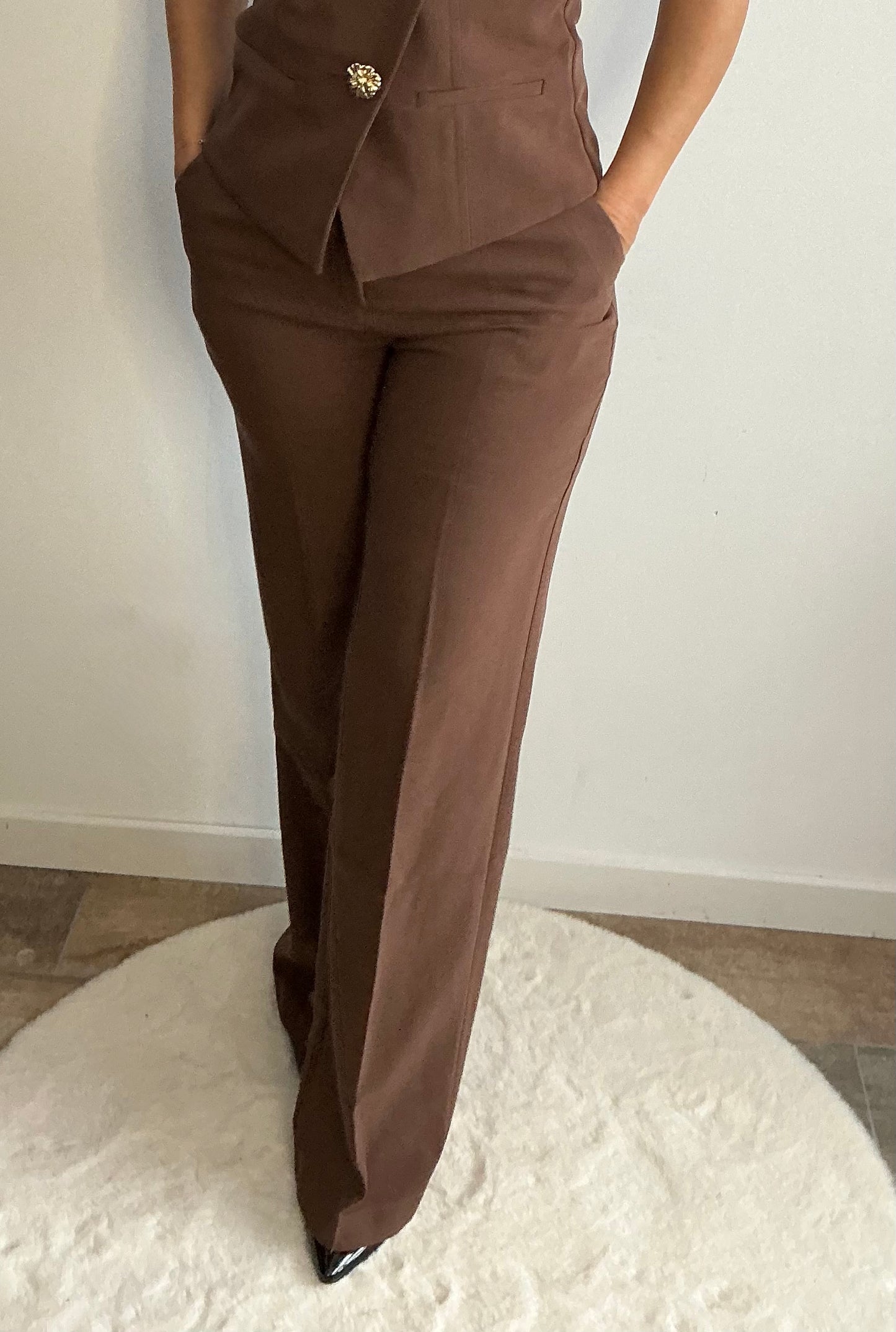 Pantalon épais coupe droite marron chocolat