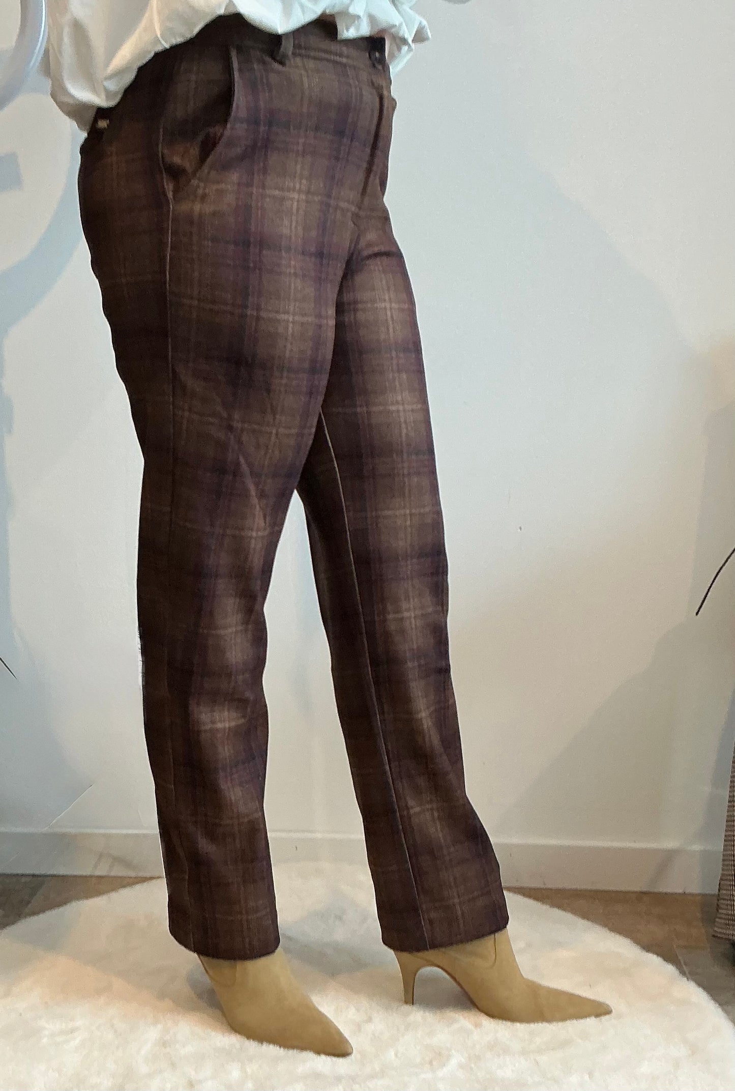 Pantalon Chaud à Carreaux Marron Chocolat - Confort & Style