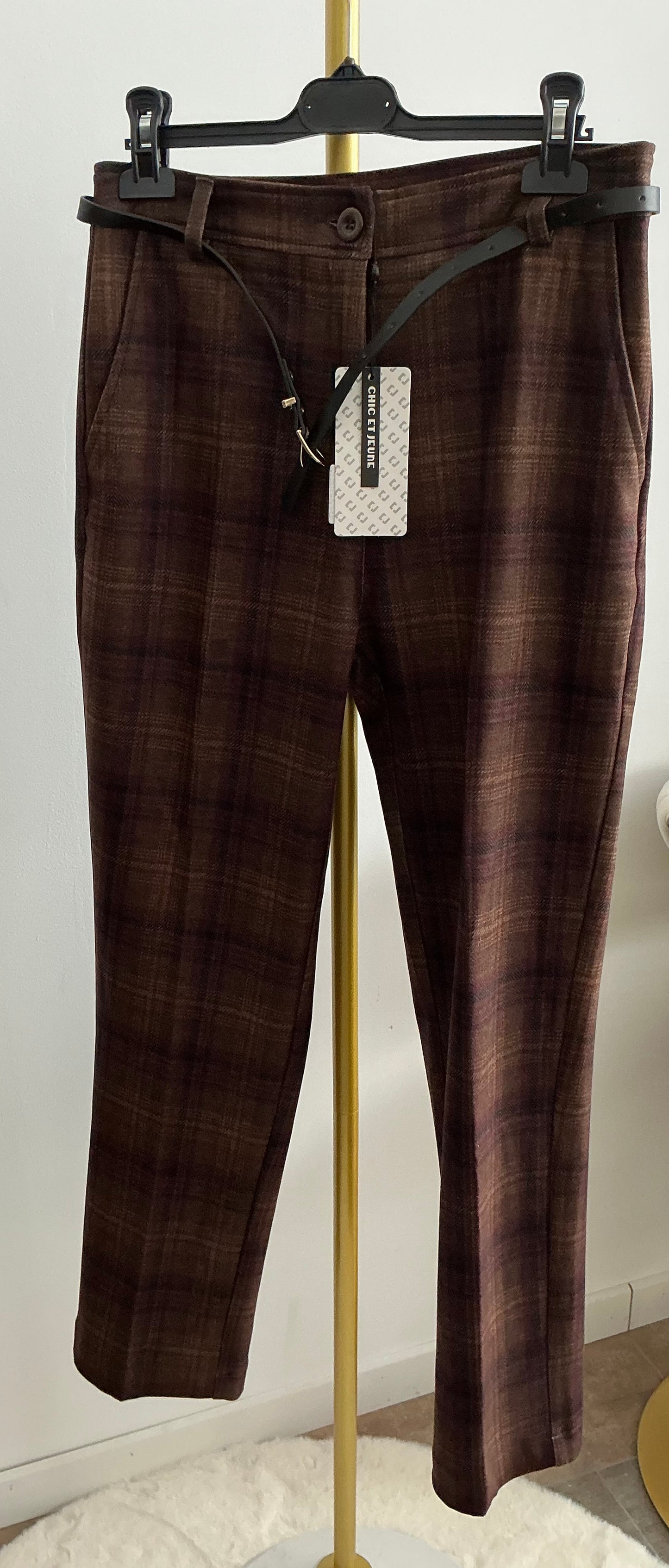 Pantalon Chaud à Carreaux Marron Chocolat - Confort & Style