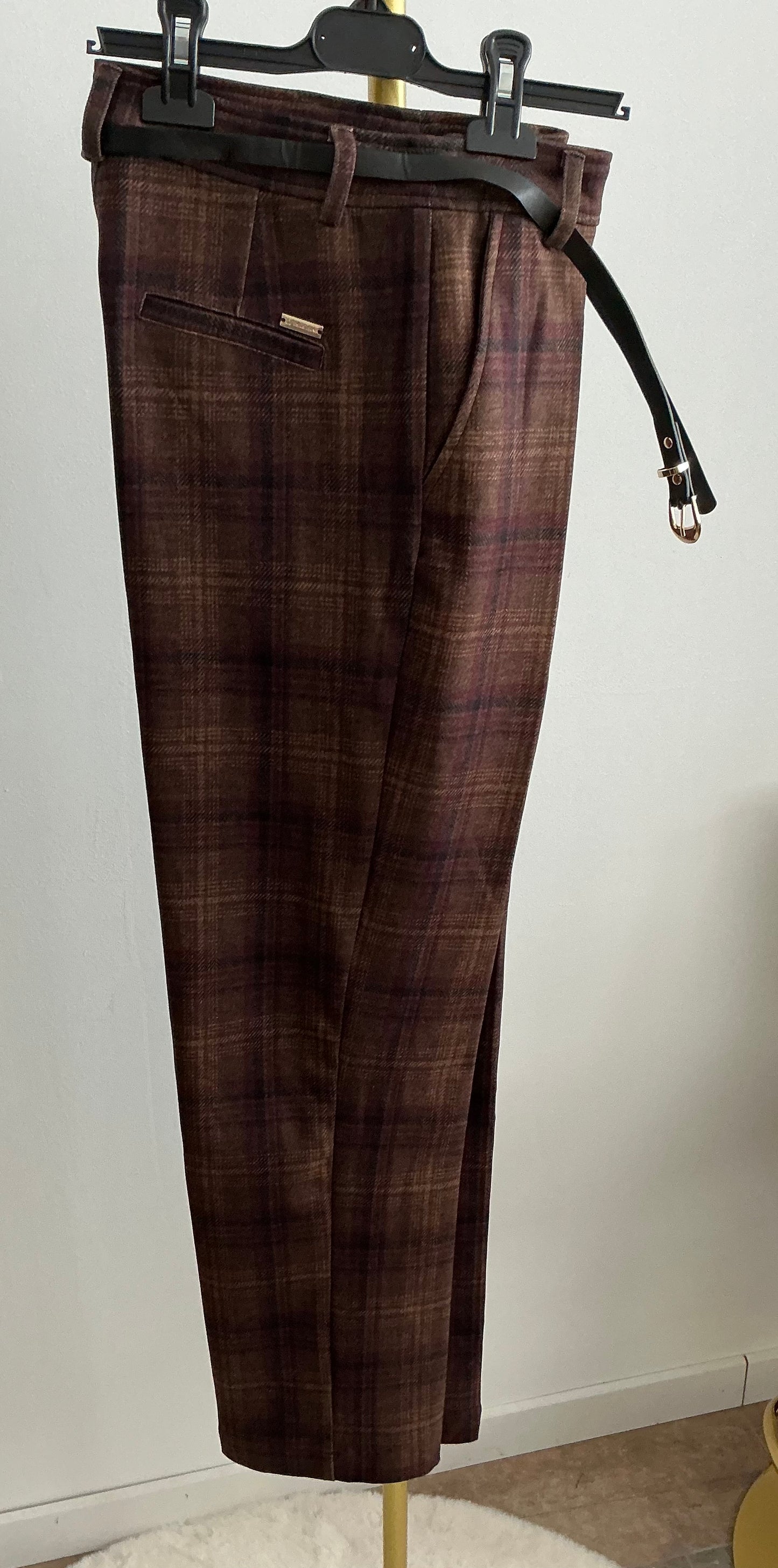 Pantalon Chaud à Carreaux Marron Chocolat - Confort & Style