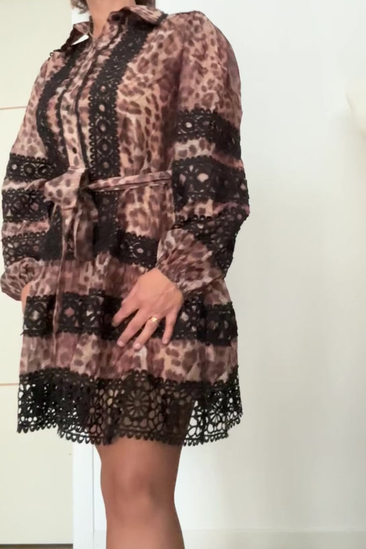 Robe léopard bande dentelle